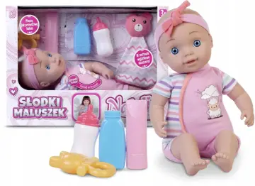 Mój ogródek, mój bobas! Lalka "Słodki Maluszek" z akcesoriami: butelki, gryzak i przytulanka. Idealna do zabawy w mamę.