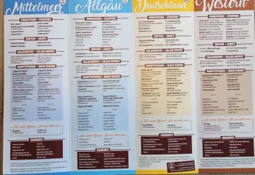 Center Parcs Restaurant Speisekarte: Vielfalt von Vorspeisen bis Desserts, mit Optionen für jeden Geschmack.