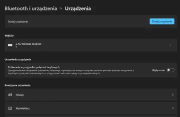 Ustawienia Bluetooth i urządzeń w Windows 11. Widoczny przycisk "Dodaj urządzenie" do parowania, co jest kluczowe, jak włączyć Bluetooth Windows 11.
