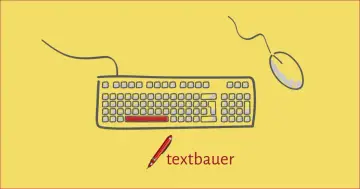 Ein Stift und eine Tastatur mit Maus, bereit für den textbauer, der mit einem geschützten Leerzeichen beginnt.