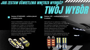 Zestawy żarówek LED do wnętrza auta: STANDARD i VIP. Wybierz swoje idealne światła drogowe dla nowoczesnego wyglądu i komfortu.