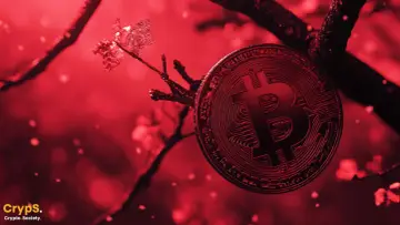 Czerwony Bitcoin wisi na gałęzi, jakby zapowiadał bessę.