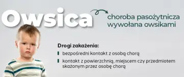 Czy dziecko z owsicą może chodzić do przedszkola? Owsica to choroba pasożytnicza. Obrazek przedstawia dziecko i informacje o zakażeniu.