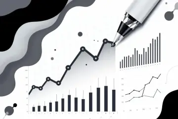 Graficzne przedstawienie analizy statystycznej z wykresem liniowym i słupkowym, rysowane piórem.