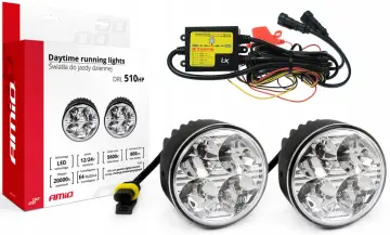 Zestaw świateł do jazdy dziennej AMiO DRL 510HP z modułem sterującym. Idealne, jakie światła do jazdy dziennej wybrać, by poprawić widoczność.