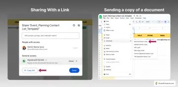 Udostępnianie arkusza kalkulacyjnego google excel przez link lub wysyłanie kopii.