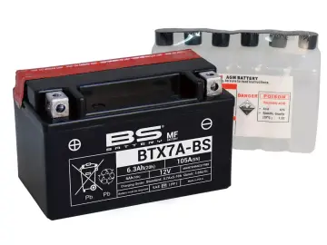 Akumulator do skutera 125, model BTX7A-BS, 12V, 6.3Ah. W zestawie elektrolit.