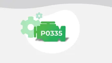 Green engine icon with "P0335" text, symbolizing a diagnostic trouble code. Gears suggest mechanical issues.