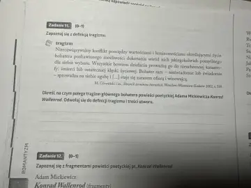 Definicja tragizmu i jego przejawy u Konrada Wallenroda, bohatera romantycznego.