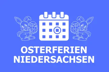 Osterferien 2025 Niedersachsen: Kalender mit Hasen und Ostereiern.