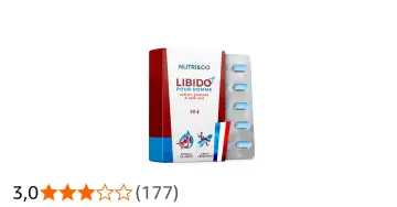 Boîte de "Libido pour Homme" de Nutri&Co, une vitamine pour augmenter la libido chez l'homme, avec sa plaquette de gélules bleues.