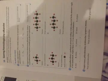 Modele cząsteczek węglowodorów, ilustrujące szereg homologiczny alkanów.