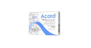 Opakowanie Acardu 75 mg, leku stosowanego m.in. w ciąży, gdy potrzebna jest heparyna.