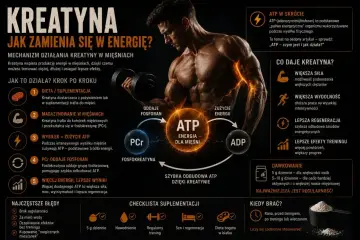 Kreatyna daje siłę, wydolność i regenerację, nawet bez treningu. Pomaga odbudować ATP, paliwo dla mięśni.