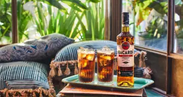 Dwa drinki z rumem Bacardi Spiced i lodem, idealne do letnich wieczorów. Jak dobrać garnisz do drinka na bazie rumu przyprawionego?