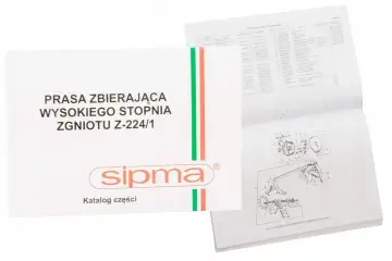Katalog części do prasy Sipma Z-224/1, zawierający schematy i listy części zamiennych.