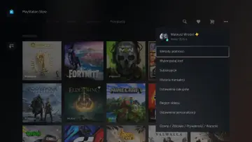 Menu PlayStation Store, opcja "Metody płatności" pod portfelem Mateusza. Można tu dokonać doładowanie PS Store.