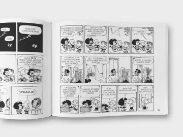 Mafalda i jej przyjaciele dyskutują o przeludnieniu. Felipe martwi się, że będą starzy i ściśnięci.