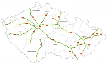 Mapa dróg Czech z zaznaczonymi miastami. Czy w Czechach są winiety? Tak, na autostradach i drogach ekspresowych.