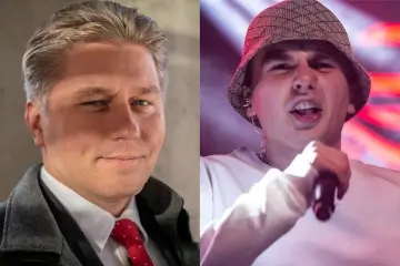 Dwóch mężczyzn: elegancki tata i raper w kapeluszu.