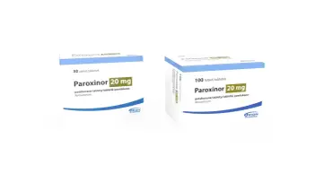 Dwa opakowania leku Paroxinor 20 mg, jedno na 30 tabletek, drugie na 100.