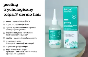 Peeling trychologiczny tołpa. dermo hair to innowacyjny produkt, który skutecznie usuwa zrogowaciały naskórek i regeneruje skórę głowy.