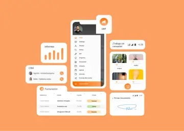 Interfaz de un programa para hacer presupuestos y facturas gratis, con módulos de informes, CRM y facturación.