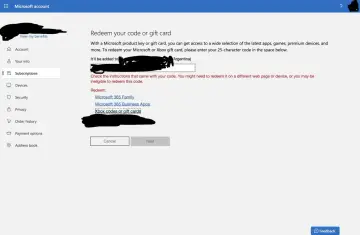 Strona Microsoft umożliwia realizację kodu Xbox. Wpisz 25-znakowy kod, aby dodać środki do konta.