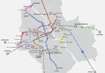 Mapa metra w Pradze z zaznaczonymi liniami M1, M2, M3, M4, M5 i S1.