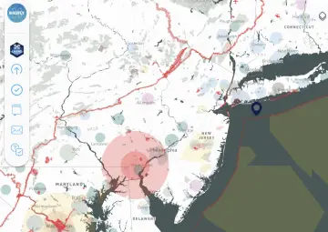 Map showing flight restrictions and drone activity across the Northeast US, with a focus on nj drones.