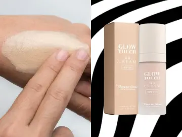 Testowanie, czy krem BB zatyka pory. Na dłoni aplikacja lekkiego podkładu Pierre René Glow Touch BB Cream SPF 50+.