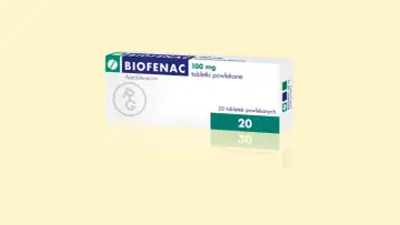 Opakowanie leku BIOFENAC 100 mg, zawierające 20 tabletek powlekanych.
