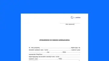Formularz upoważnienia do odbioru zaświadczenia, z polami do wypełnienia danych osobowych i numeru PESEL.