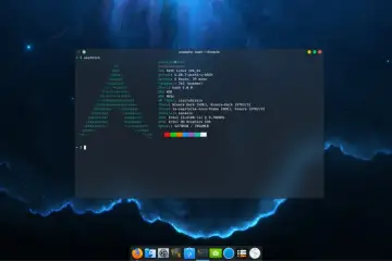 Terminal Konsole z neofetch na pulpicie LXQt, pokazujący informacje o systemie Arch Linux.