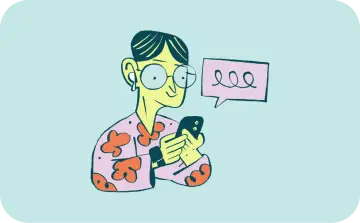 Osoba w okularach i kwiecistej koszuli przegląda telefon, podczas gdy w dymku pojawia się znak zapytania. Czy to prokrastynacja, co to właściwie znaczy?