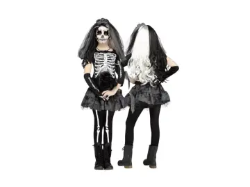 Dzieci w strojach szkieletów, idealnych na Halloween. Zobacz, jak wygląda strój zombie z welonem i bukietem.