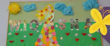 Wiosna w pełni! Kolorowa pani Wiosna, słońce i motyle witają pierwszy dzień wiosny.