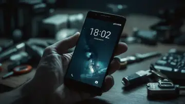 Dłoń trzyma smartfon z blokadą ekranu. Na stole leżą klucze i inne przedmioty. Szukasz informacji, jak zdjąć blokadę Family Link?