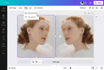 Jak zrobić lustrzane odbicie zdjęcia? Kliknij "Flip", a następnie "Flip horizontal", by uzyskać efekt lustra.