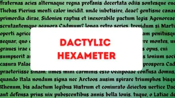 Tekst w języku łacińskim, z wyróżnionym hasłem DACTYLIC HEXAMETER, opisującym rytm poezji.