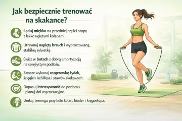 Kobieta ćwiczy skakanie na skakance, dbając o prawidłową technikę i bezpieczeństwo.