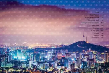 Widok nocą na panoramę Seulu z wieżą Namsan w tle.
