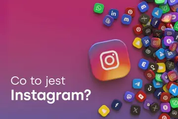 Duże logo Instagram obok mnóstwa mniejszych ikon innych aplikacji społecznościowych. Co to jest Instagram?