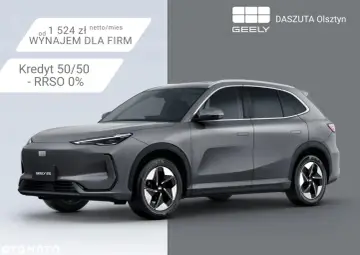 Szary Geely EX5 na tle szarego tła. Oferta wynajmu dla firm i kredytu 50/50 RRSO 0%.