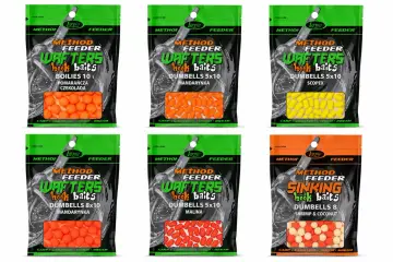 Zestaw feeder na leszcza: przynęty wafters i dumbells w różnych smakach i kolorach, idealne na karpia, leszcza i inne ryby.