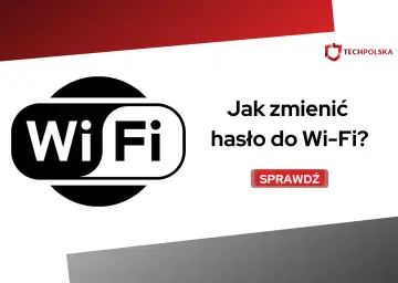 Ikona Wi-Fi i tekst "Jak zmienić hasło do Wi-Fi?". Dowiedz się, jak zabezpieczyć swoją sieć.