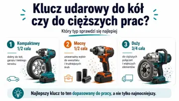 Jaki klucz udarowy do kół wybrać? Porównanie kompaktowych, mocnych i dużych modeli do różnych prac.