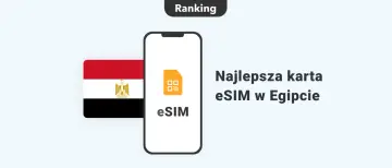 Ranking najlepszej karty eSIM w Egipcie. Flaga Egiptu i smartfon z ikoną eSIM.