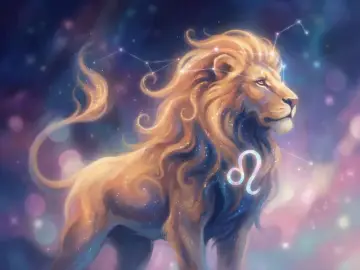 Majestatyczny lew, symbol 25 lipca znak zodiaku, lśni w gwiezdnej poświacie.