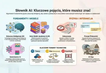 Słownik AI: Sztuczna inteligencja, LLM, halucynacje, prompt, tokeny, bias, guardrails, AI Slop. Deep learning w akcji.